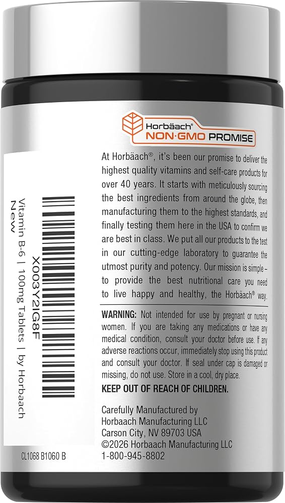Horbäach Vitamin B6 100mg - 120 Tablets - image 3