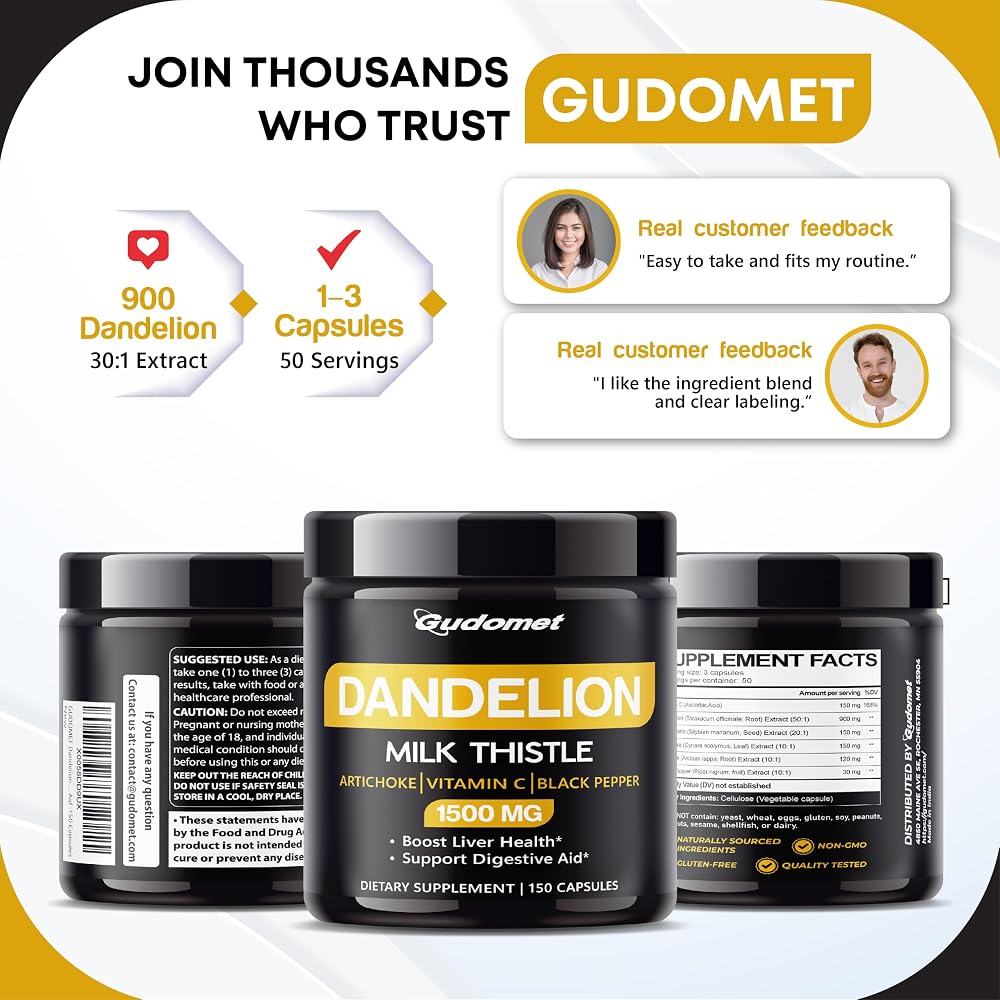 Gudomet Dandelion Complex 1,500 mg with Milk Thistle & Artichoke - 150 Capsules - image 9