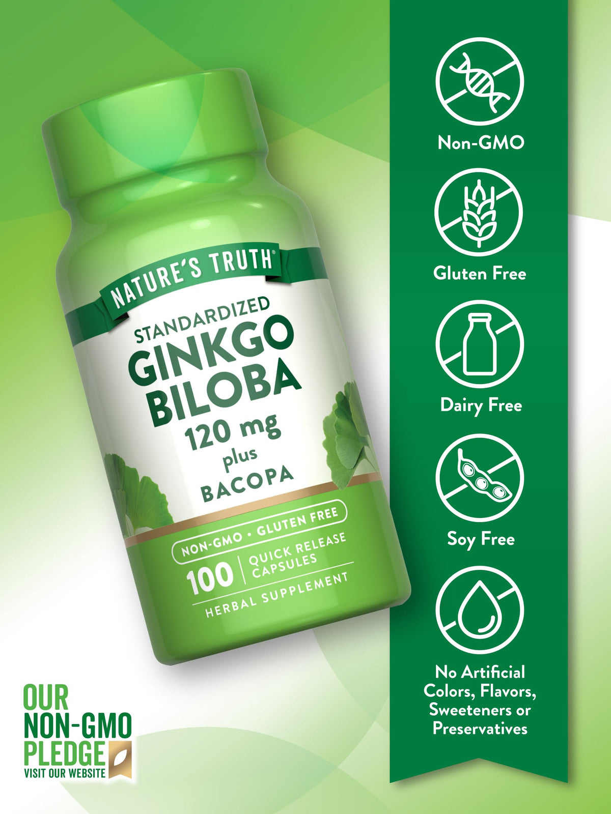 Nature's Truth Ginkgo Biloba 120mg Plus Bacopa - 100 Capsules - image 3