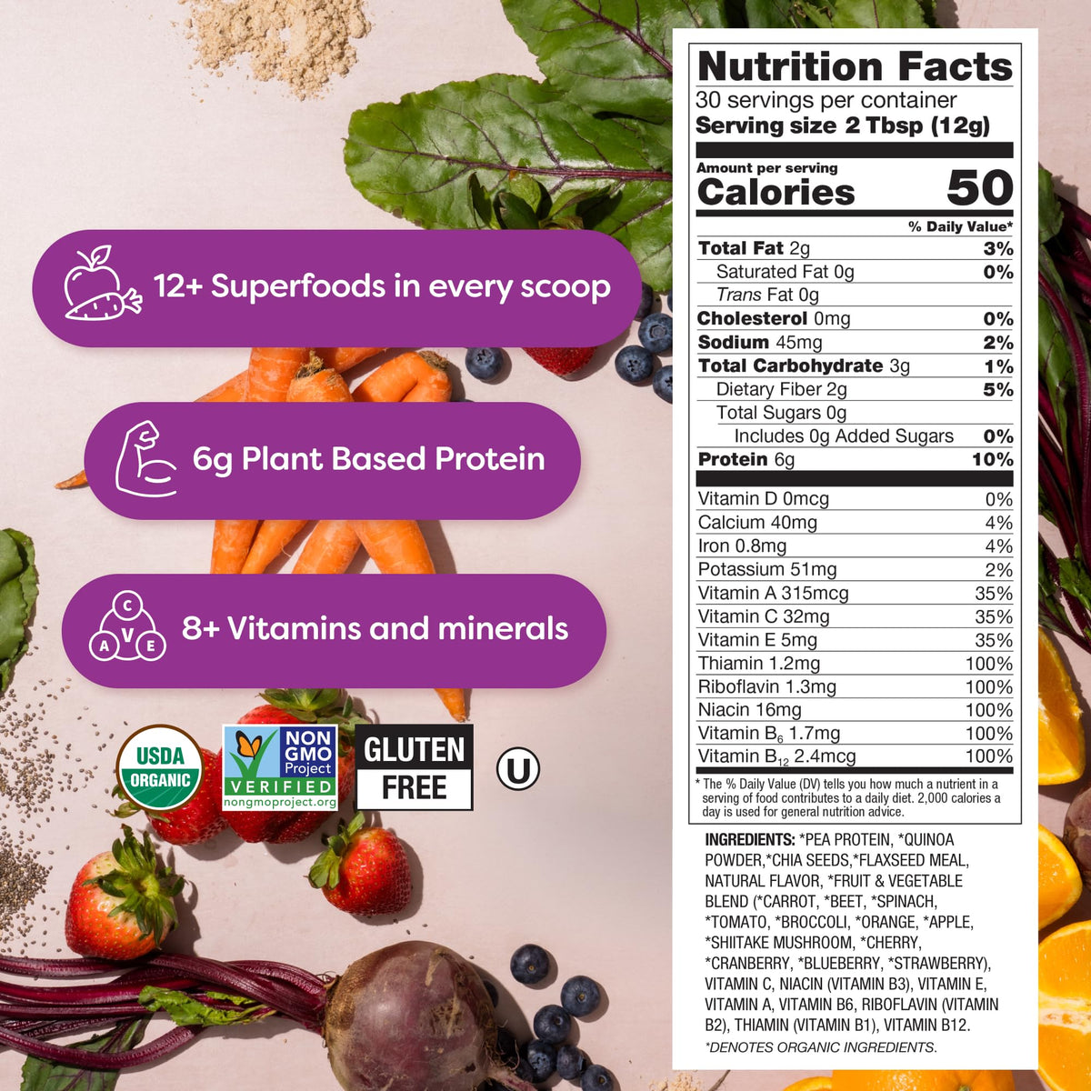BetterBody Foods Organic Superfood Powder with Protein - 12.7 oz - image 2