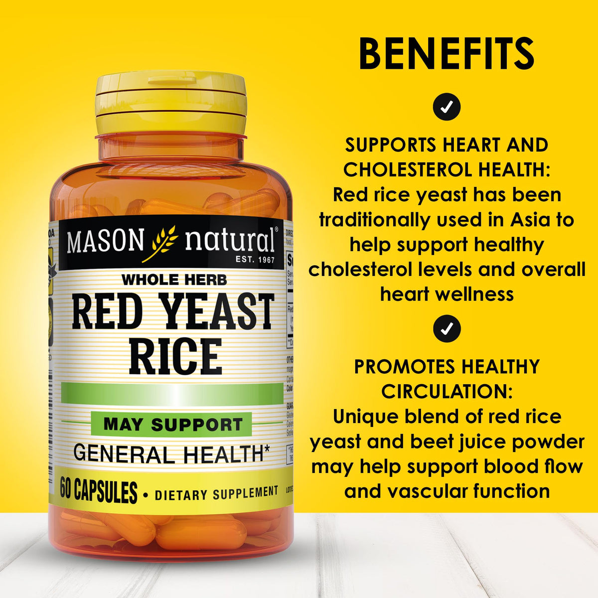 MASON NATURAL Red Yeast Rice Heart Health - 180 Capsules - image 2