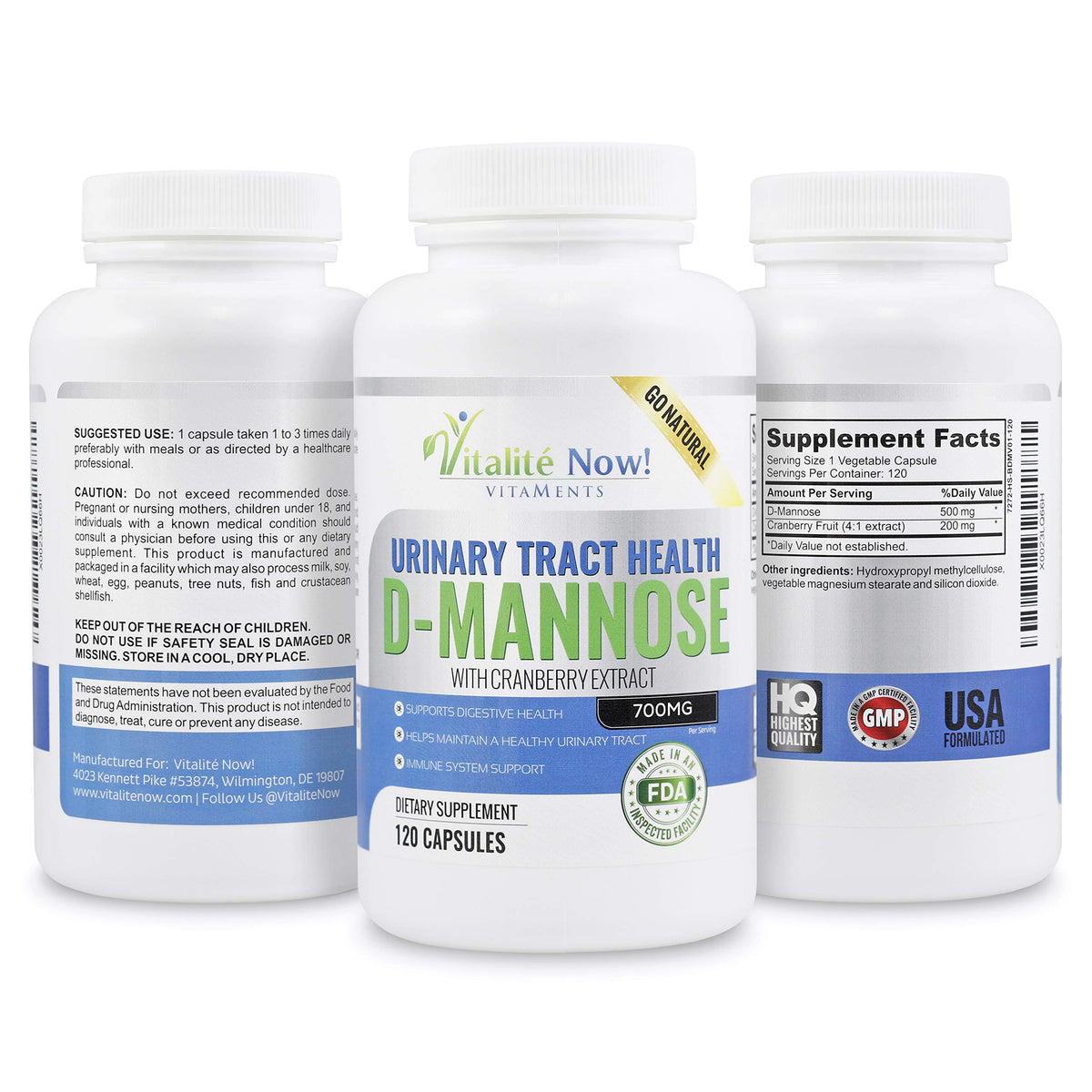 Vitalité Now! D-Mannose with Cranberry Extract - 120 Capsules - image 5