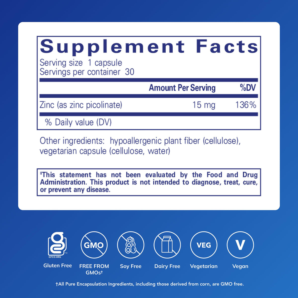 Pure Encapsulations Zinc 15 mg - 30 Capsules - image 2