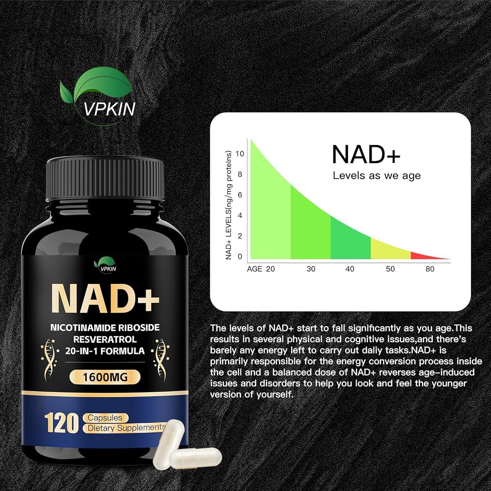 VPKIN NAD+ Supplement 1500mg with Resveratrol - 120 Capsules - image 4