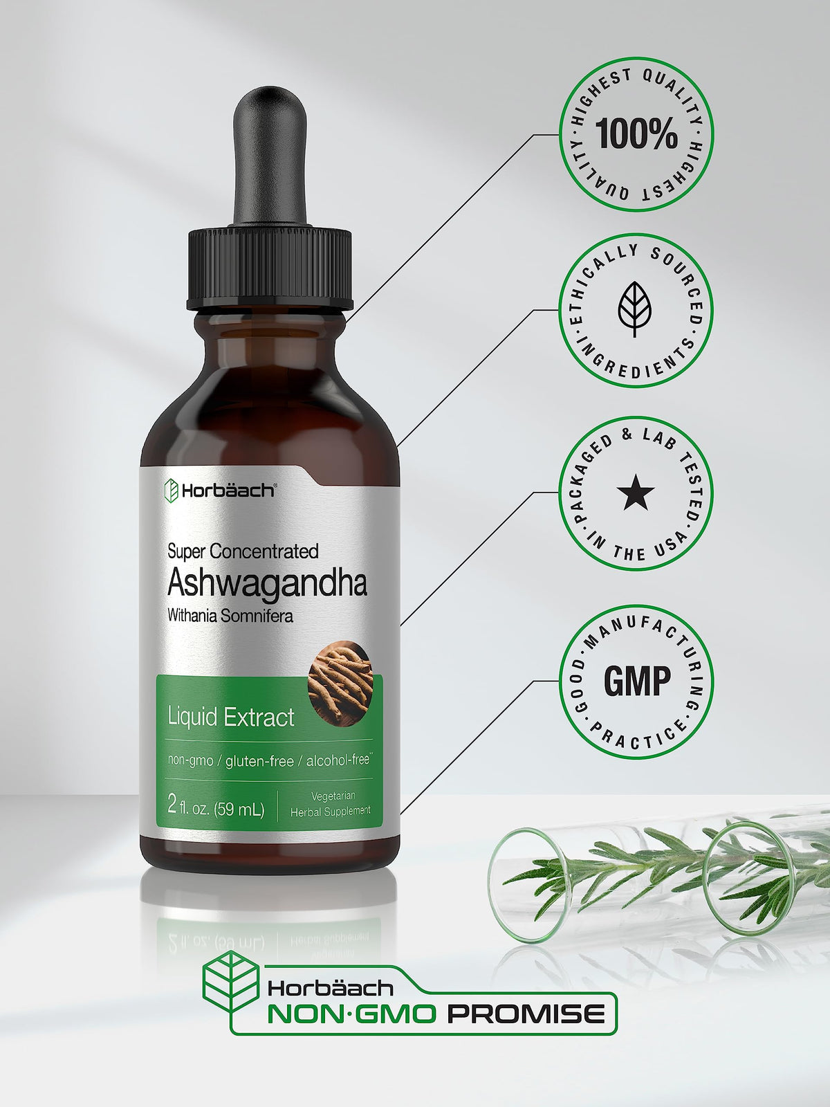 Horbäach Ashwagandha Liquid Drops Tincture Root Extract - 2 Fl Oz - image 5