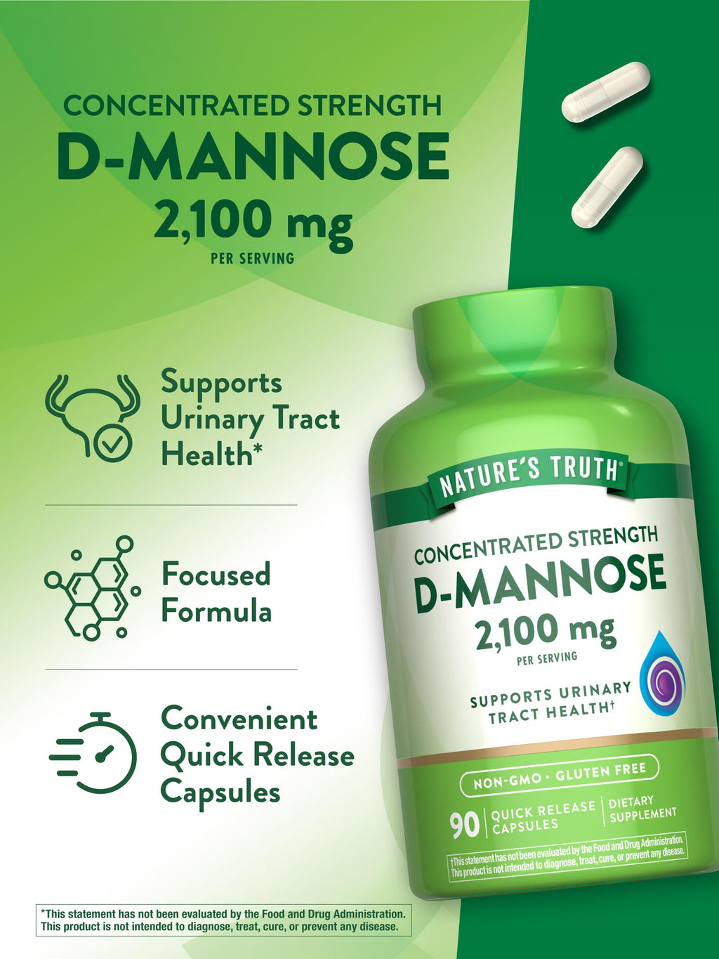 Nature's Truth D-Mannose Pills 2100mg - 90 Capsules - image 5