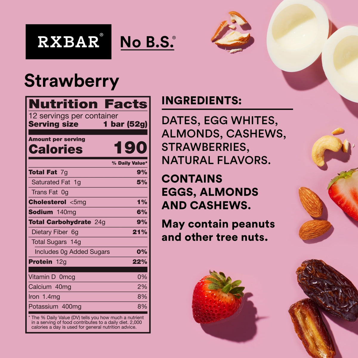 RXBAR Protein Bars, 12g Protein, Gluten Free Snacks, Strawberry, 22oz
