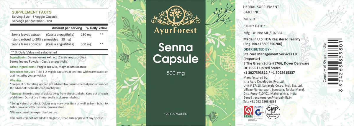 AYURFOREST Senna Leaf Capsules 500 mg - 120 Vegetarian Capsules - image 4