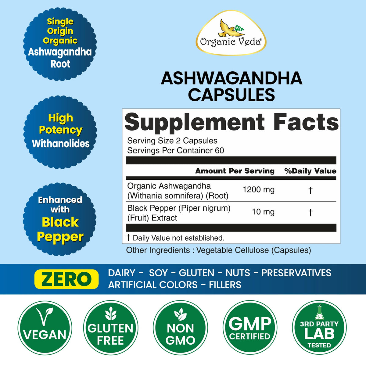 Organic Veda Ashwagandha 2000mg Capsules for Energy - 120 Count - image 2