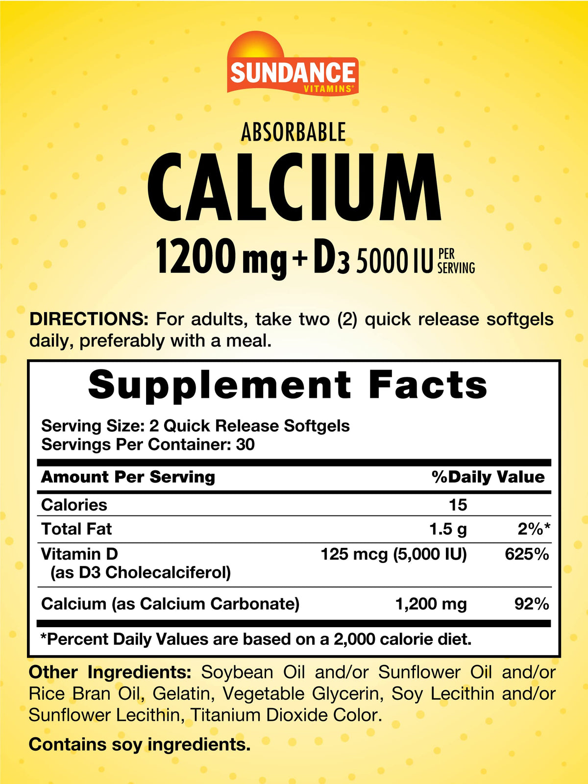 Sundance Calcium 1200 mg with Vitamin D3 5000 IU - 60 Softgels - image 2