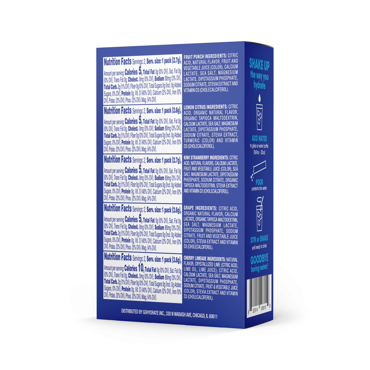 GoHydrate Instant Hydration Powder Packets - Low Sodium Electrolytes