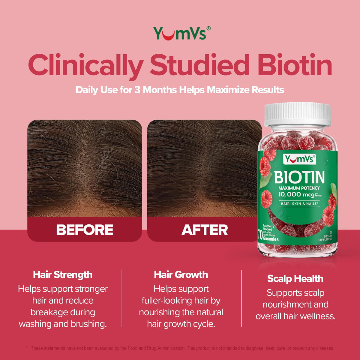 YUM-V'S Biotin Gummies 10,000 mcg for Hair, Skin & Nails - 70 Count - image 6