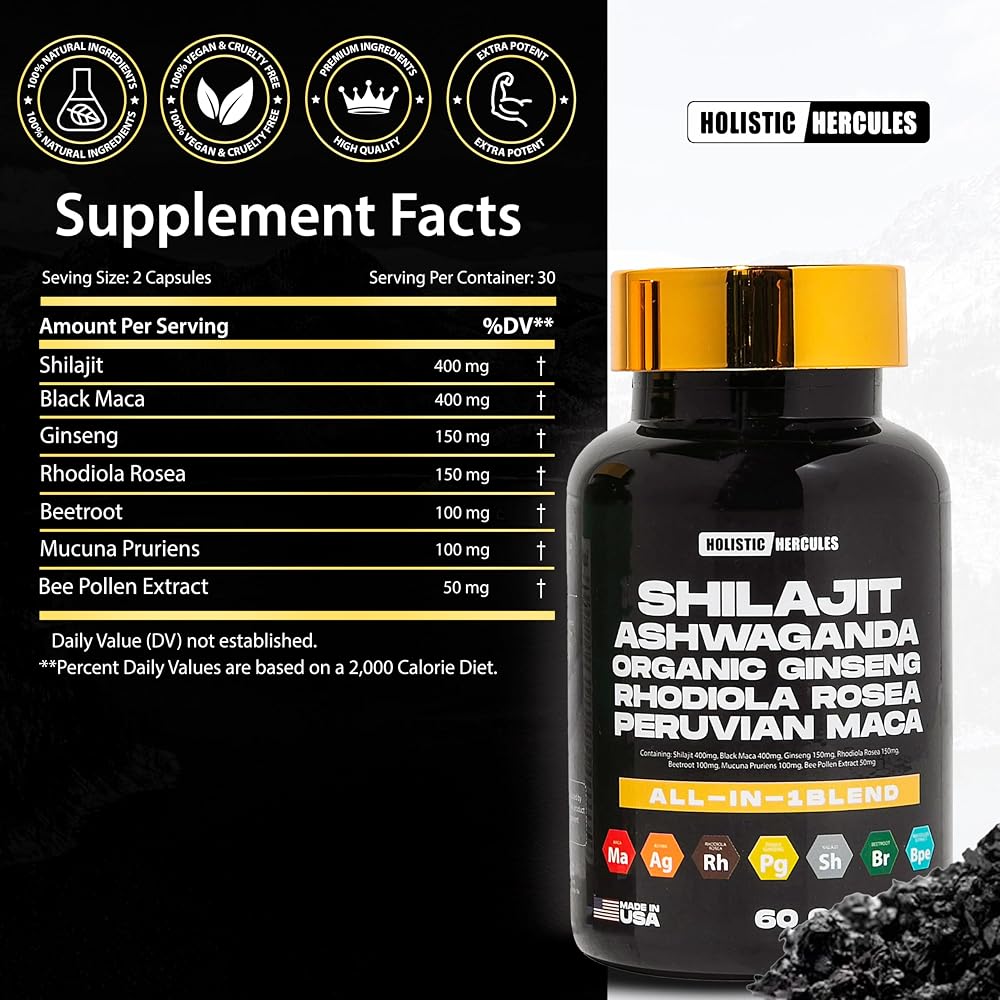 Holistic Hercules Rhino Horn Shilajit Blend Vitality Boost - 30 Capsules - image 2