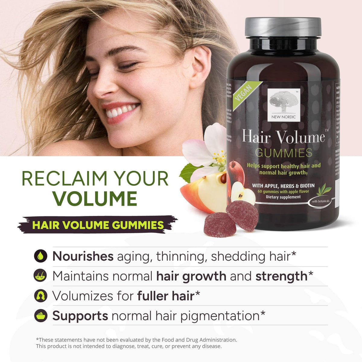 NEW NORDIC Hair Volume Daily Biotin Support Gummies - 60 Count - image 3