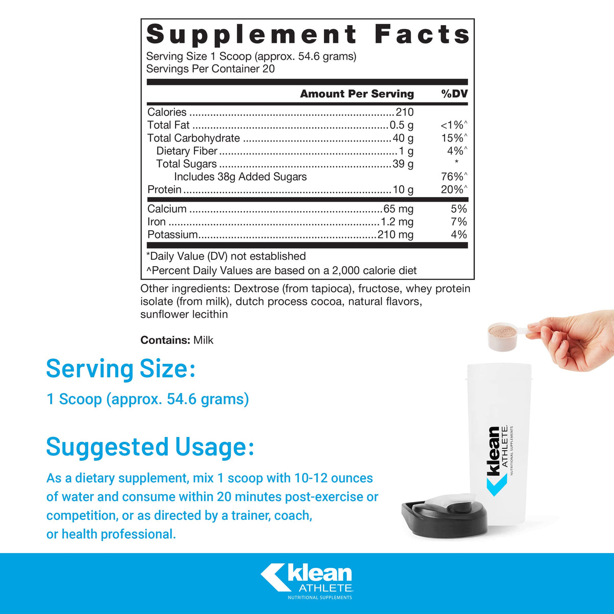 Klean Athlete Klean Recovery Milk Chocolate Post-Workout Powder - 38.5 oz - image 2