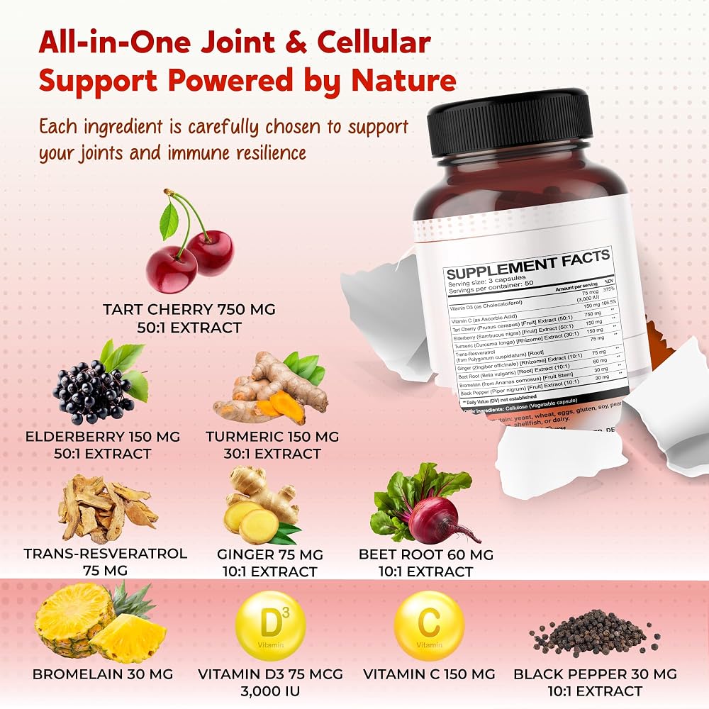 PeakPury Tart Cherry 1470mg Complex with Elderberry & Turmeric - 150 Capsules - image 3