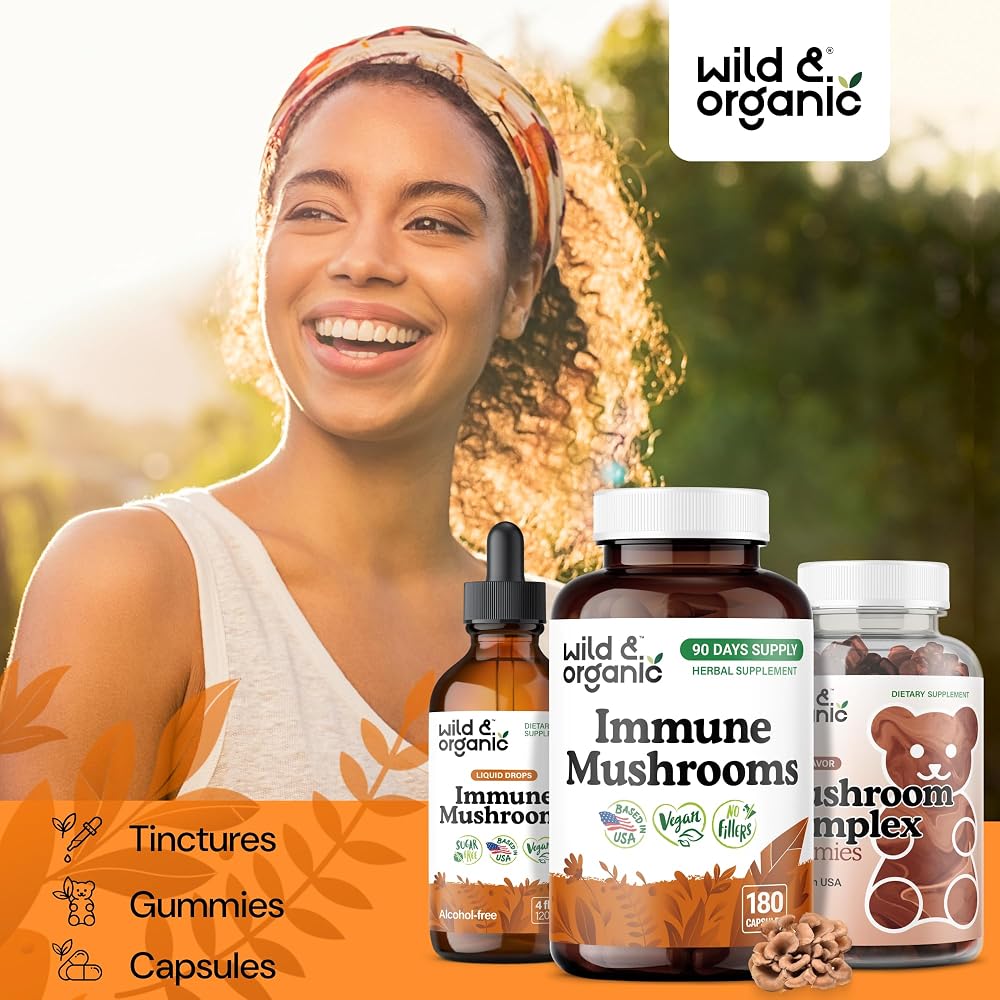 Wild & Organic Immune Mushroom Blend Capsules - 8 Mushroom Complex