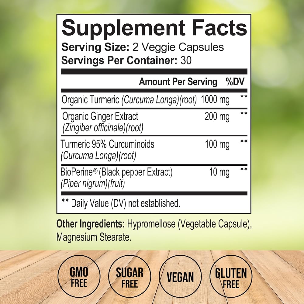 Vitalize Life Organic Turmeric Ginger Supplement - 60 Capsules - image 2