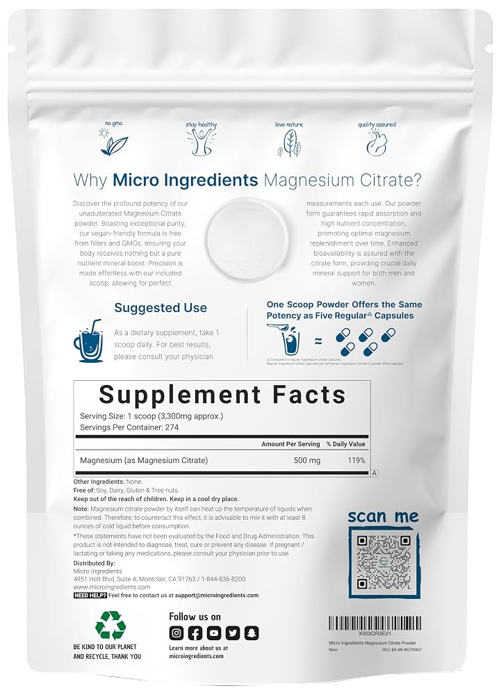 Micro Ingredients Magnesium Citrate Powder for Relaxation - 2 lbs - image 2