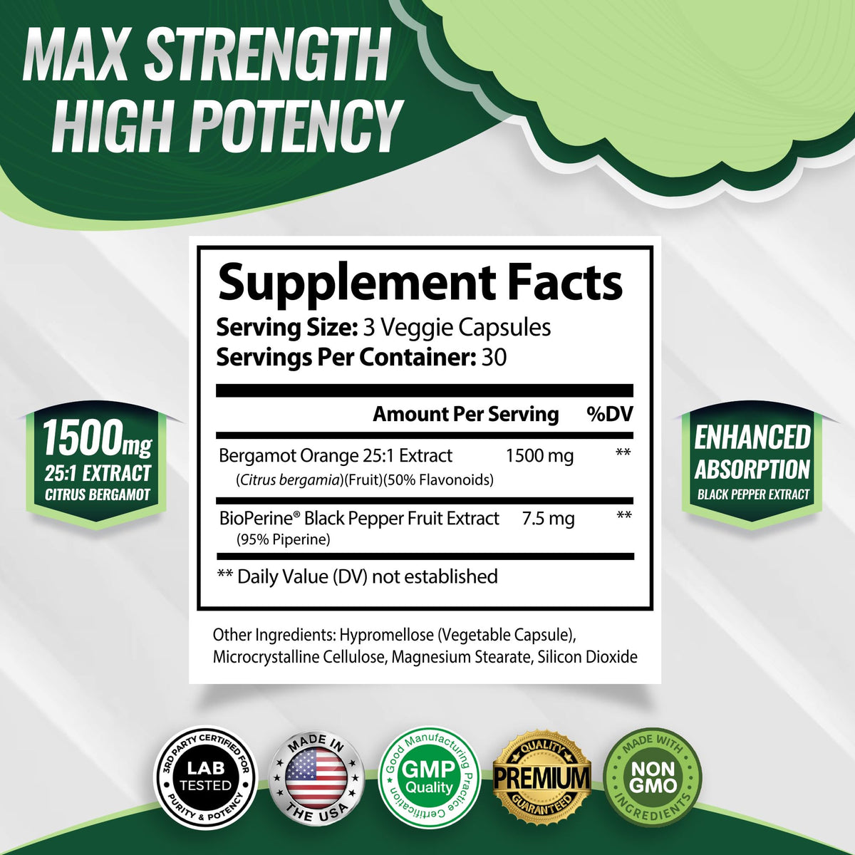 Toplux Citrus Bergamot Supplement 1500mg - 90 Capsules - image 2