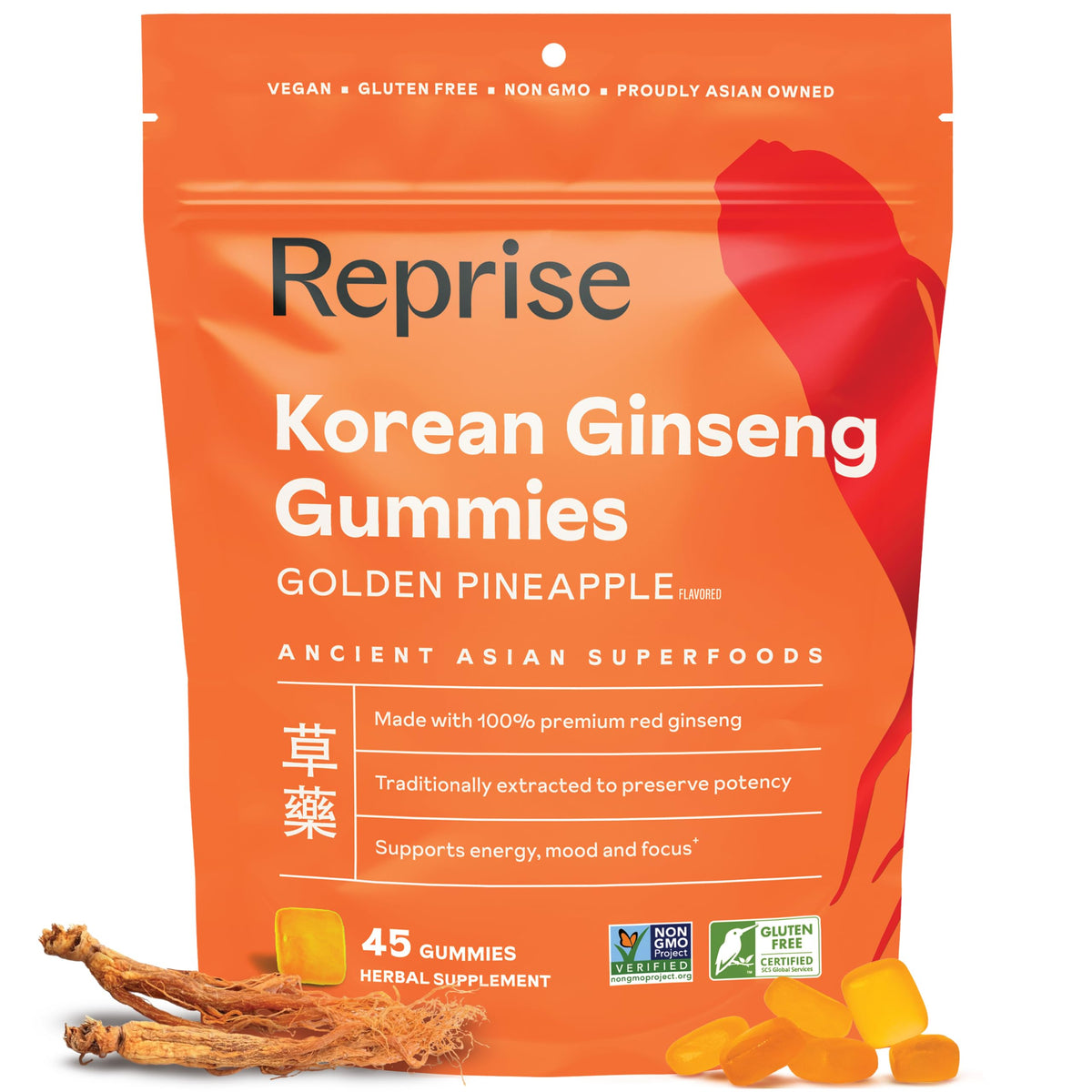 Reprise Korean Ginseng Gummies for Energy - 45 Gummies