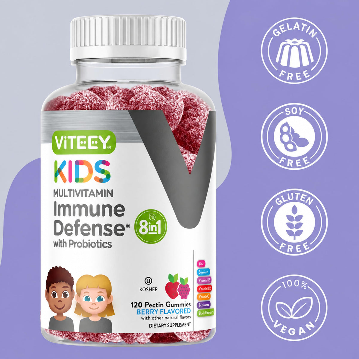 Viteey Kids Multivitamin Gummies with Probiotics - 120 Gummies - image 6