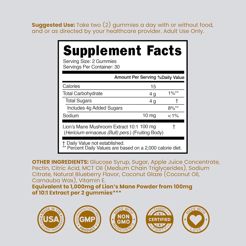 DORADO NUTRITION Lions Mane Mushroom Gummies - 60 Count - image 6