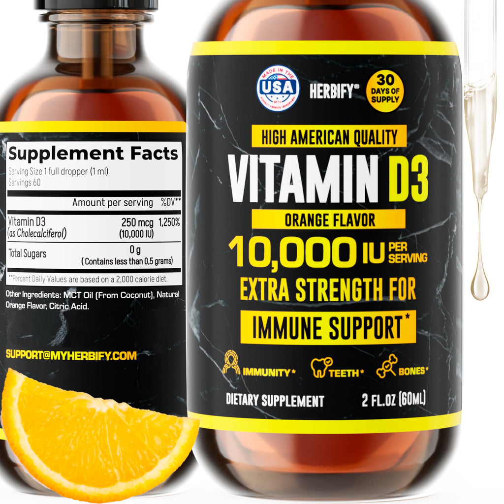 HERBIFY Vitamin D3 10000 IU Liquid Drops - 2 Fl Oz