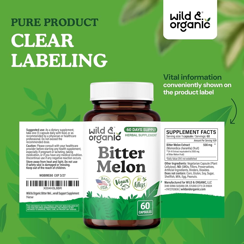 Wild & Organic Bitter Melon Capsules 500 mg - Digestive Support