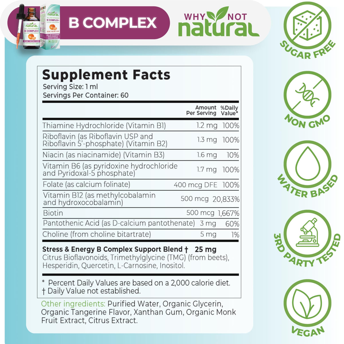 Why Not Natural Vitamin B Complex Liquid Drops for Energy Support - 2 Fl Oz - image 4