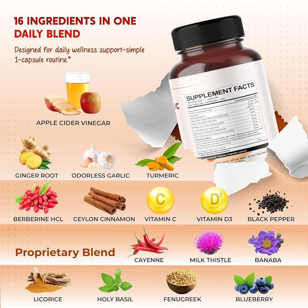 PeakPury Apple Cider Vinegar 16-Ingredient Formula with Ginger - 150 Capsules - image 4