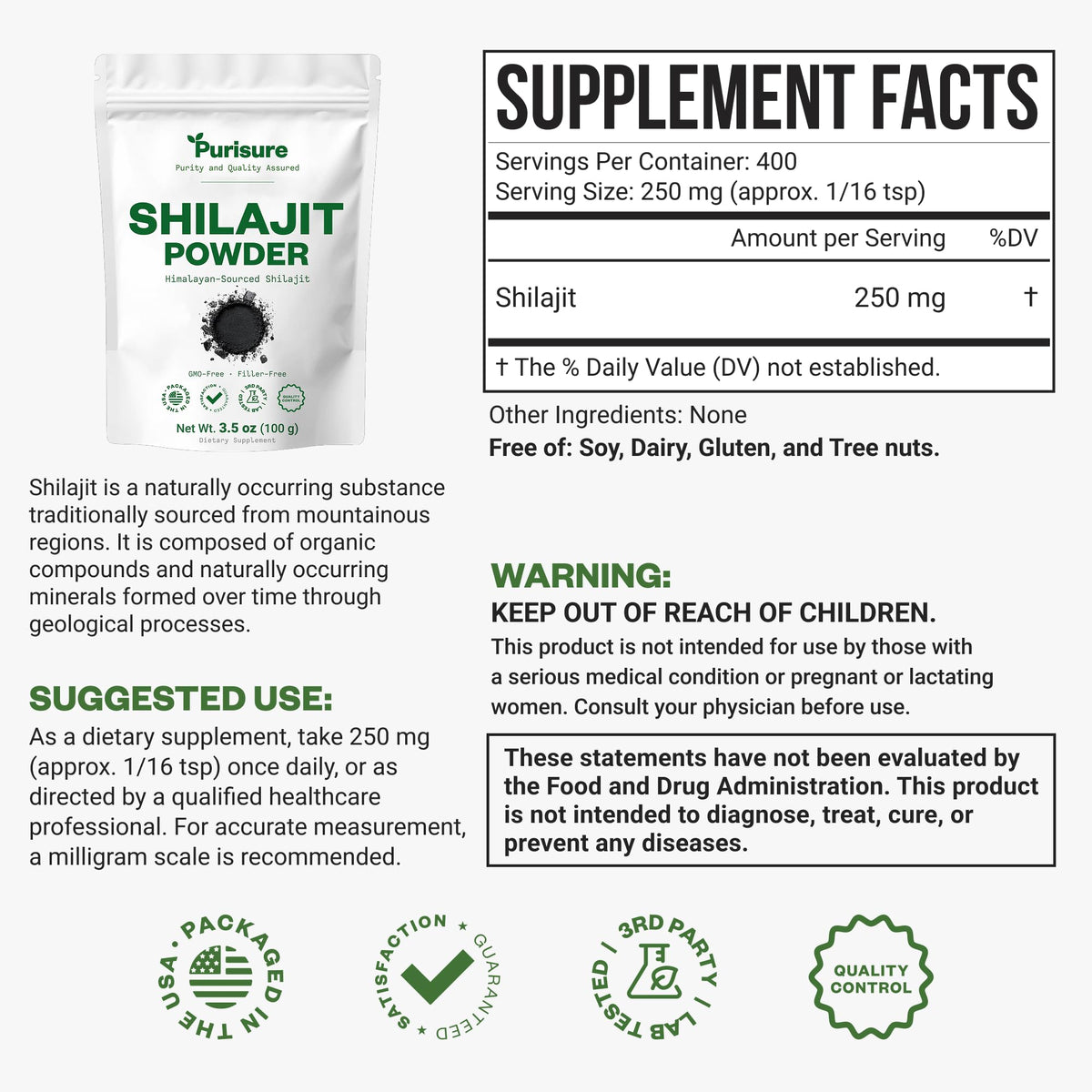 Purisure Shilajit Supplement Powder for Energy - 100g - image 2