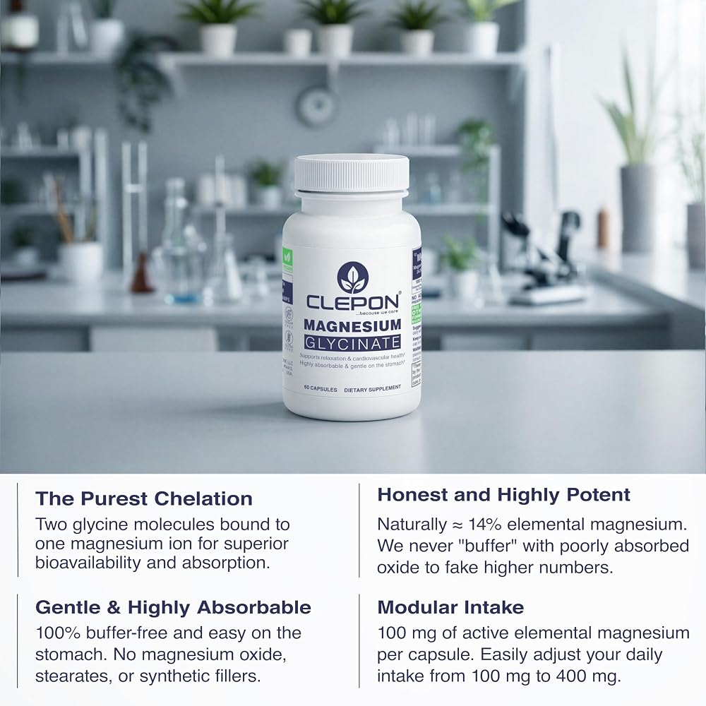 CLEPON Magnesium Glycinate 100mg for Sleep & Relaxation - 60 Capsules - image 8
