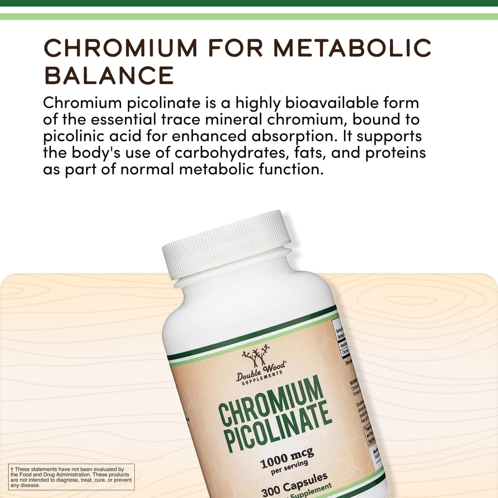 Double Wood Supplements Chromium Picolinate 1000mcg - 300 Capsules - image 7