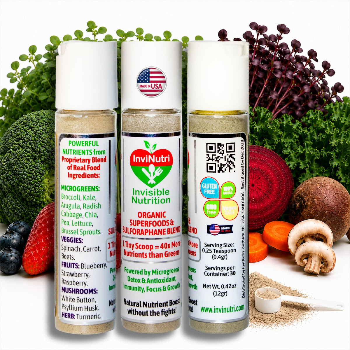 InviNutri Superfood Powder for Sensory & Picky Eaters. A Tiny Scoop