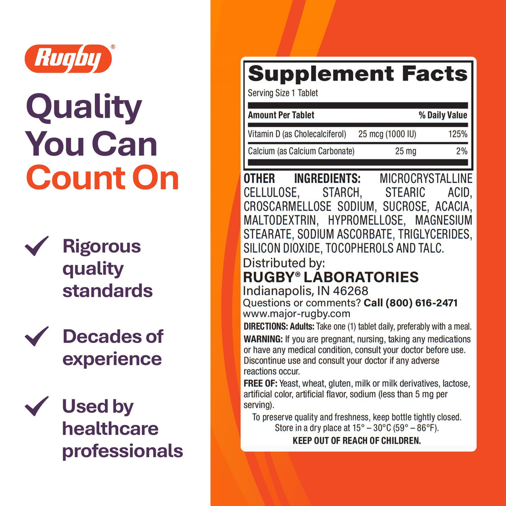 Rugby Vitamin D3 25 mcg (1,000 IU) - 100 Tablets - image 8
