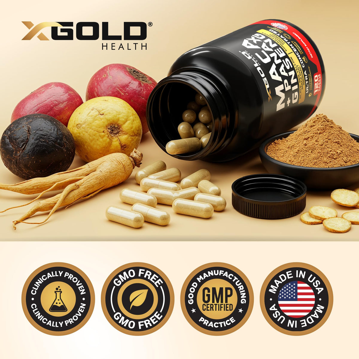 X Gold Health Maca Root & Korean Panax Ginseng Extract - 120 Capsules - image 6