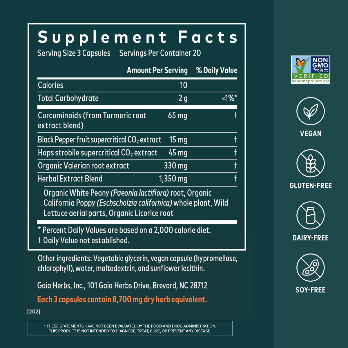 Gaia Herbs Turmeric Supreme Ache P.M. - 60 Vegan Capsules - image 2