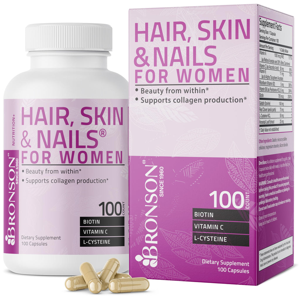 Bronson Hair, Skin & Nails with Biotin Extra Strength - 100 Capsules
