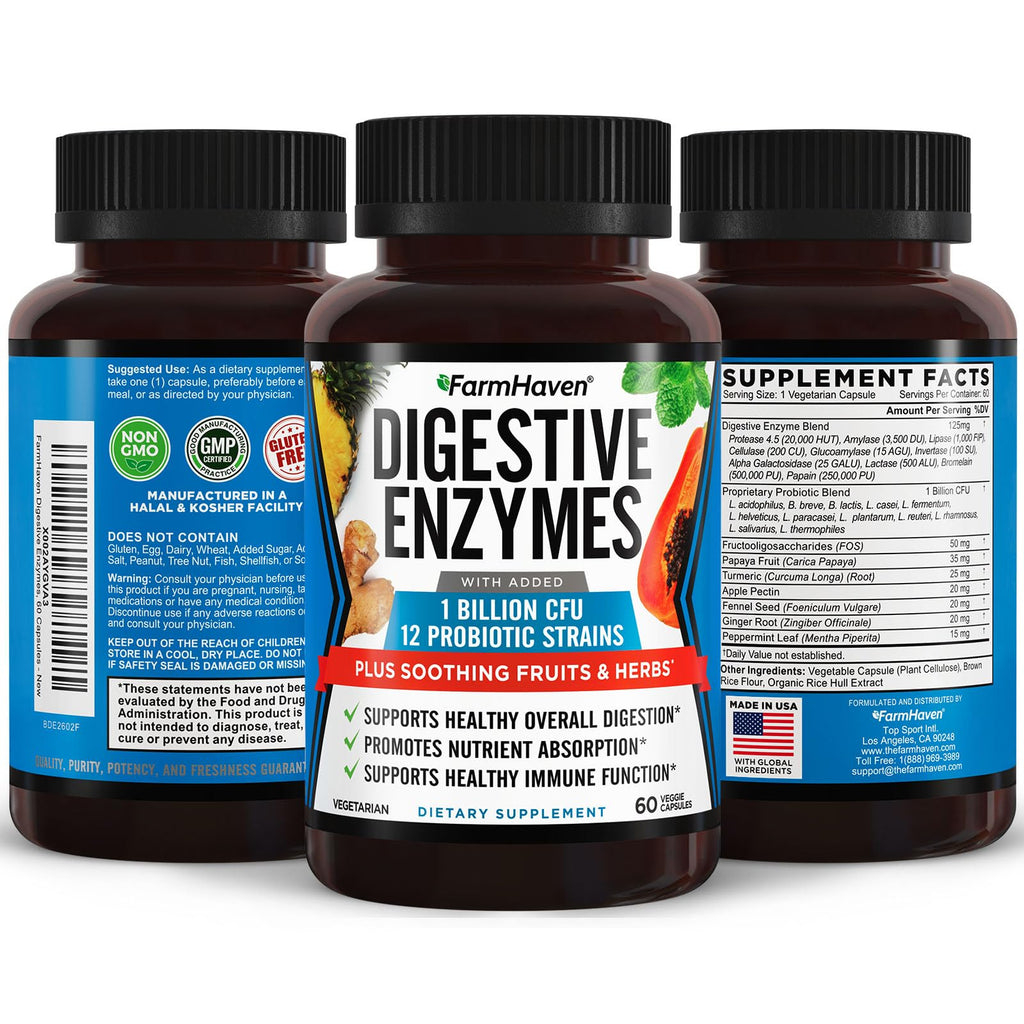 FarmHaven Digestive Enzymes with Probiotics & Herbs - 120 Capsules - image 2