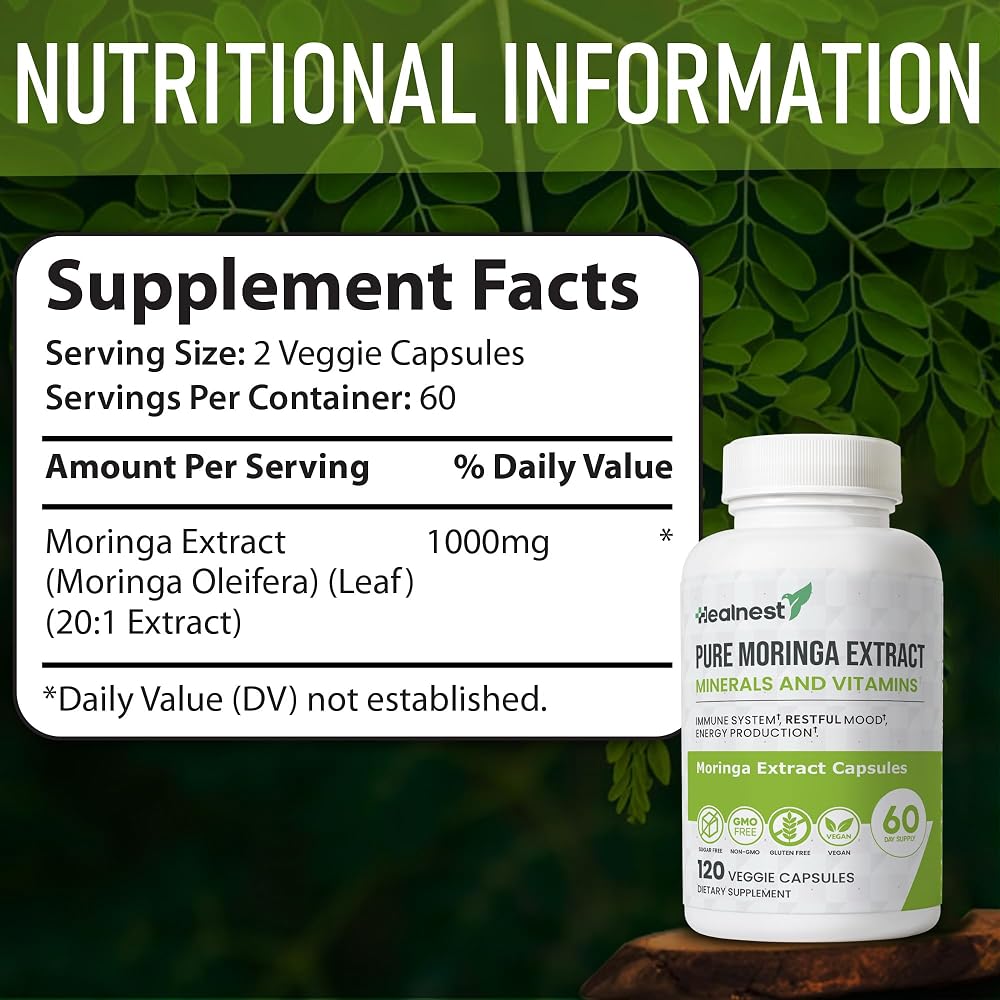 HEALNEST Pure Moringa Extract 20:1 Capsules - 120 Capsules - image 5