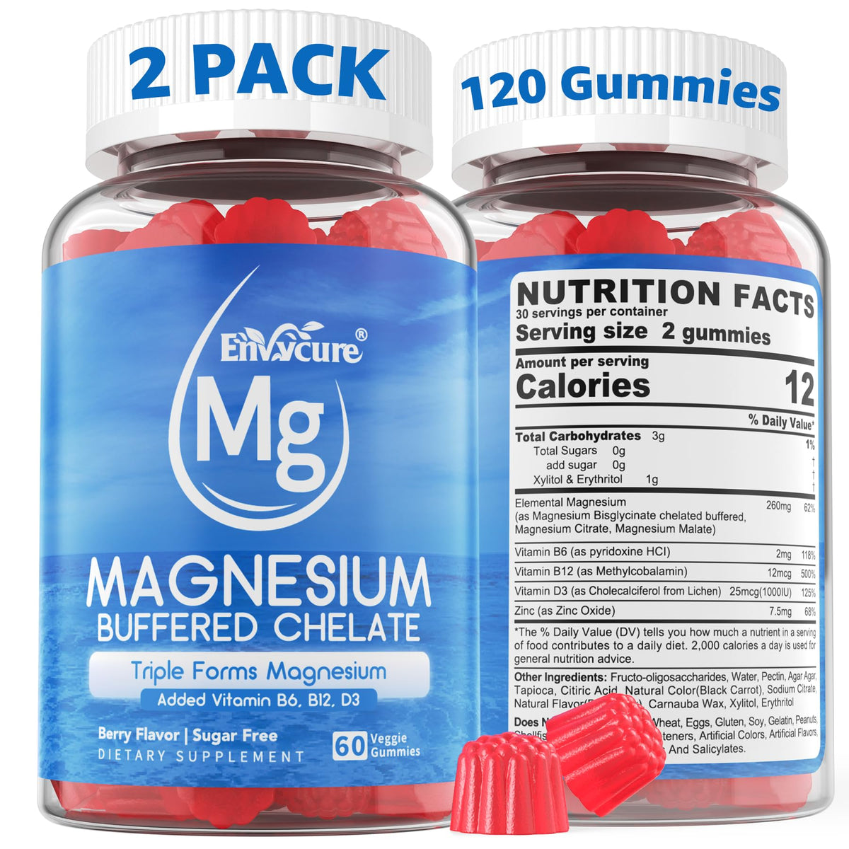EnvyCure Magnesium Gummies Triple Complex for Calm - 120 Count