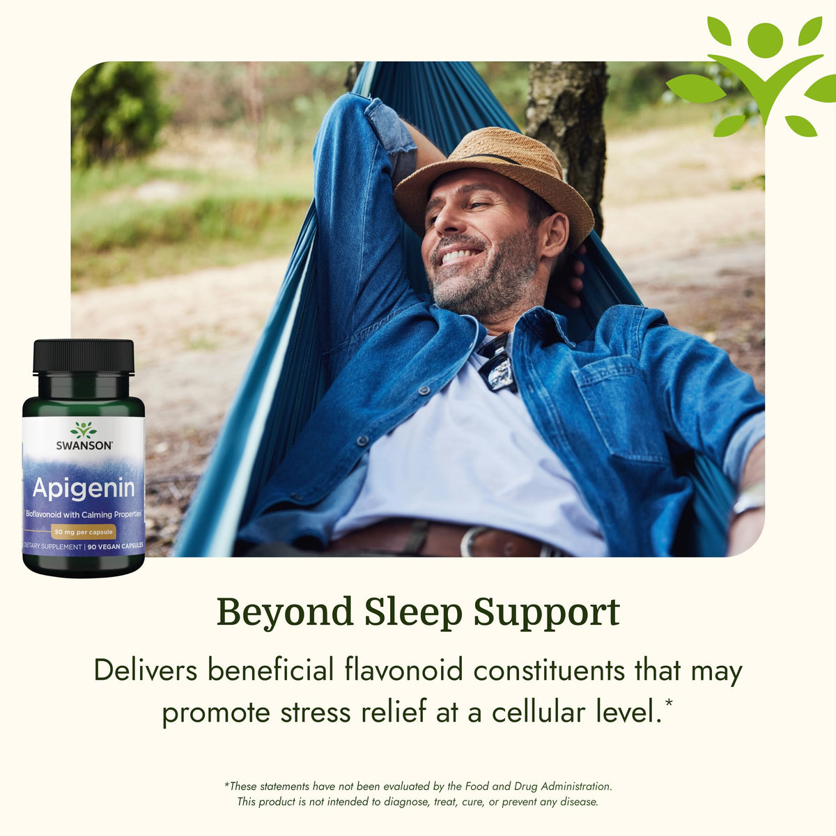 Swanson Apigenin Supplement for Sleep Support, 50 mg