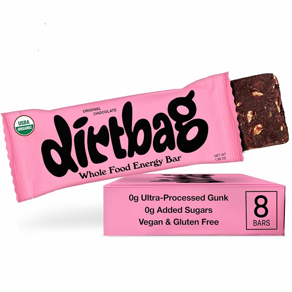Dirtbag Bar Organic Energy Bar Plant Protein Original Chocolate - 8 Pack