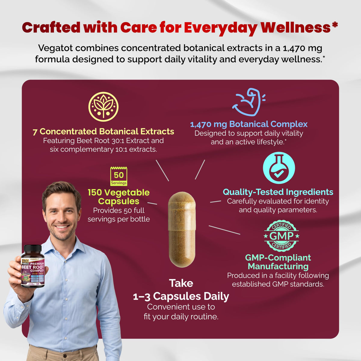 VEGATOT Premium Beet Root Extract 7-in-1 Complex - 90 Capsules - image 5
