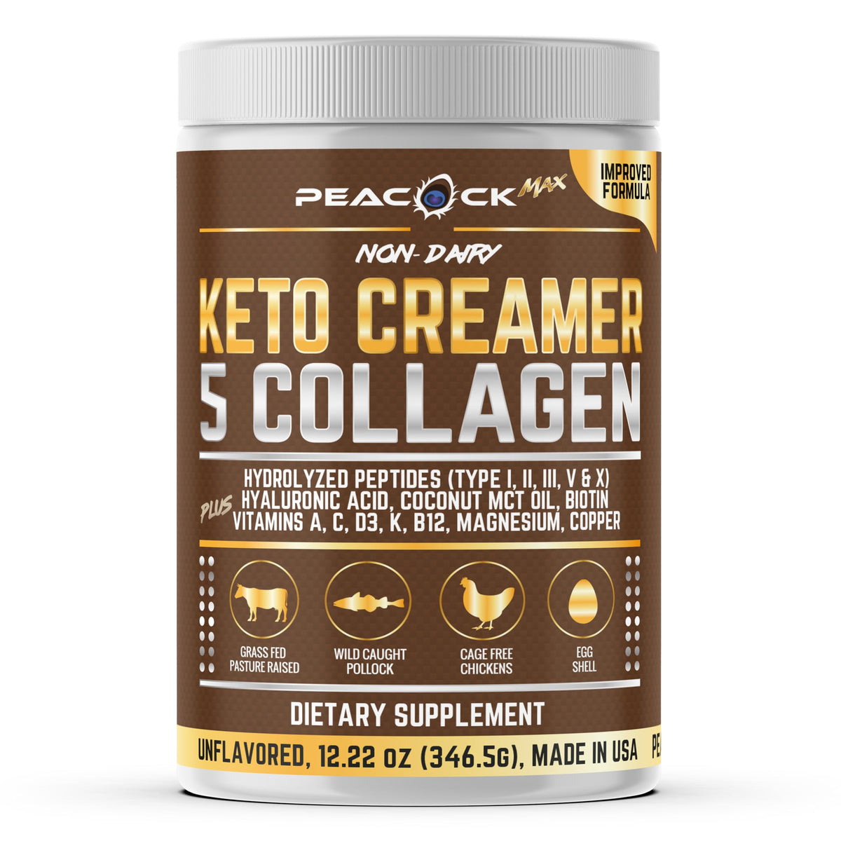 Peacock Max Collagen Coffee Creamer Powder, Keto MCT - 12.2 oz