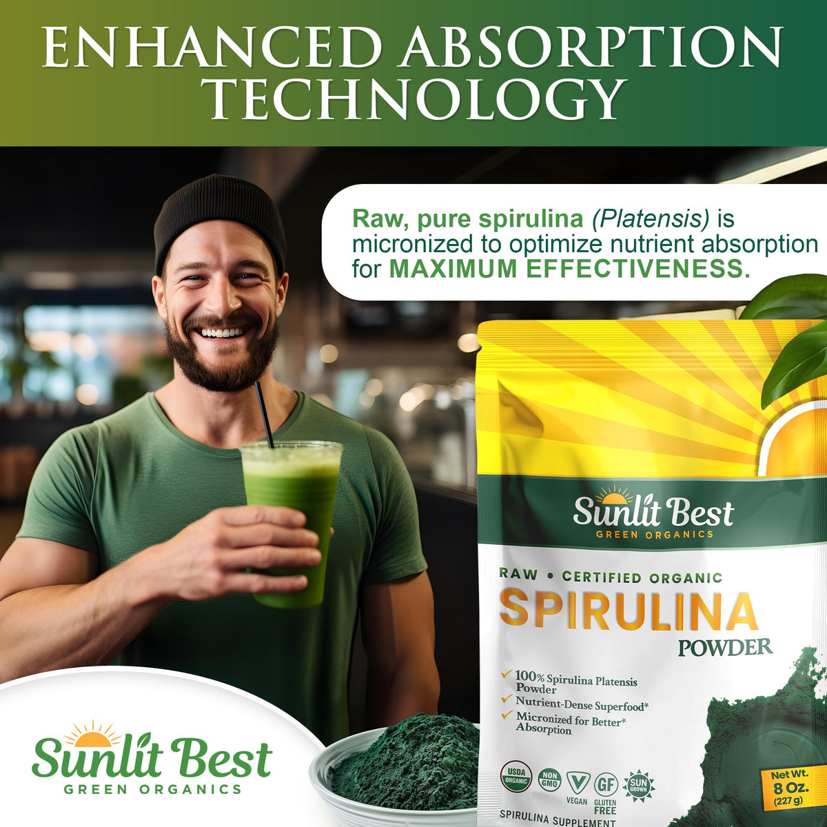 Sunlit Best - USDA Organic Spirulina Tablet - Natural Super Greens