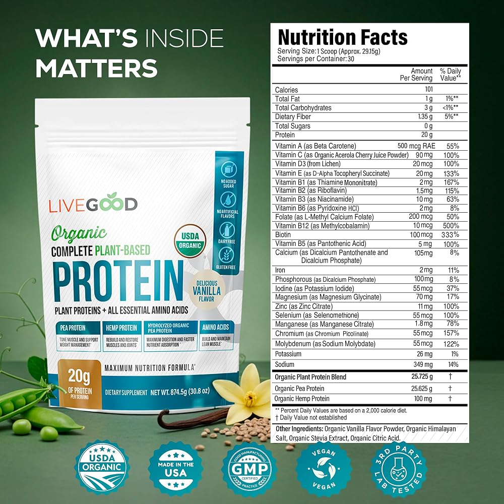 LIVEGOOD Complete Plant Based Protein Powder Vanilla - 30 Servings - image 3