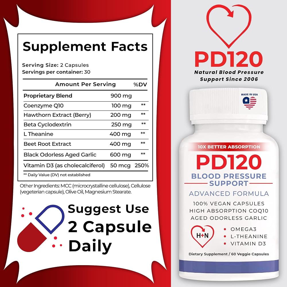 Hello Naturals PD120 Blood Pressure Support Supplement - 120 Vegetarian Capsules - image 2