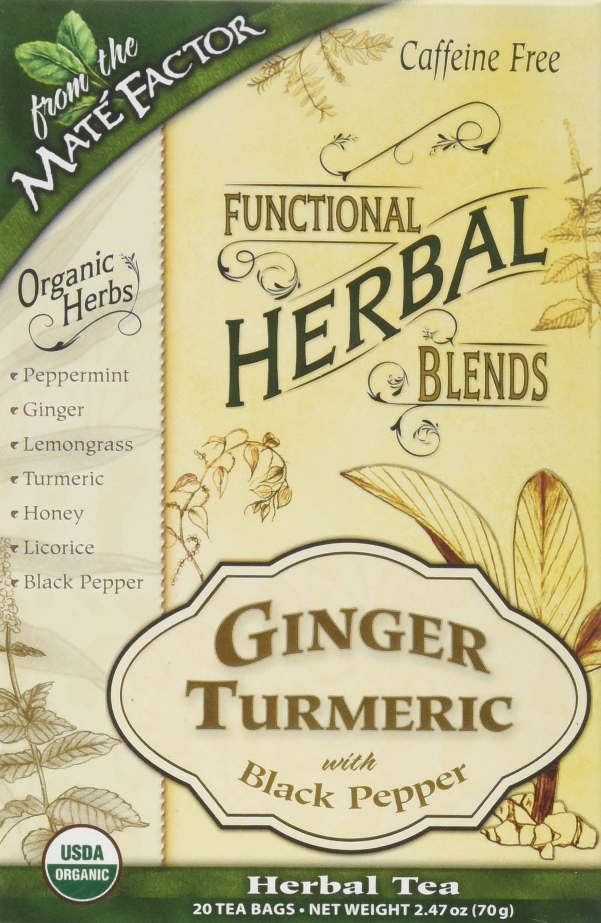 Maté Factor Ginger Turmeric with Black Pepper Herbal Tea - 20 Teabags